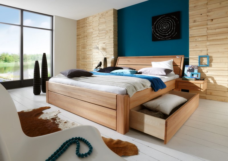 Massivholzbett mit bettkasten komforthöhe 45 cm easy sleep "wünsch ...