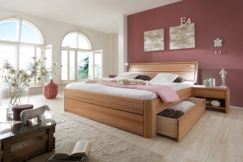 Massivholzbett mit bettkasten komforthöhe 45 cm easy sleep "wünsch ...