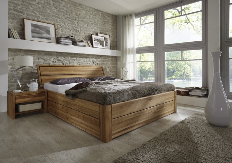 Massivholzbett mit bettkasten komforthöhe 45 cm easy sleep "wünsch ...